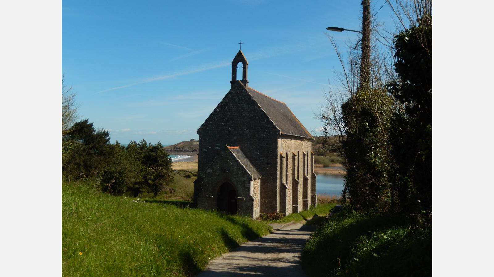 mer, église, étang anse du verger